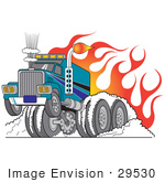 #29530 Royalty-free Cartoon Clip Art of a Tough Big Rig Truck Flaming And Trucking Through Snow In Wintry Road Conditions by Andy Nortnik