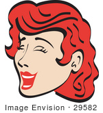 #29582 Royalty-Free Cartoon Clip Art Of A Jolly Red Haired Woman Closing Her Eyes And Laughing