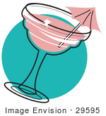 #29595 Royalty-Free Cartoon Clip Art Of A Pink Umbrella In A Strawberry Margarita