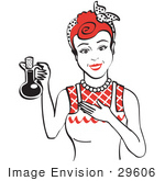 #29606 Royalty-Free Cartoon Clip Art Of A Happy Woman In An Apron Holding Up A Bottle Of Cooking Oil