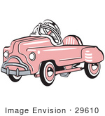 #29610 Royalty-free Cartoon Clip Art of a Pink Metal Pedal Convertible Toy Car by Andy Nortnik
