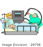 #29708 Clip Art Graphic Of A Nurse Watching As A Proctologist Prepares To Give A Scared Man A Colonoscopy