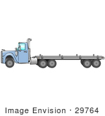 #29764 Clip Art Graphic Of A Blue Semi Truck Pulling A Flatbed Trailer