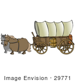 #29771 Clip Art Graphic Of An Old Fashioned Covered Wagon Being Pulled By Two Fat Horses
