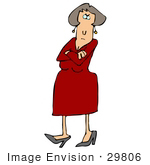 #29806 Clip Art Graphic Of A Pissed Woman In A Red Dress Crossing Her Arms And Tapping Her Foot