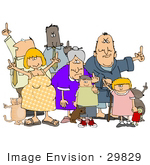 #29829 Clip Art Graphic Of A Group Of Rude People Holding Up Their Middle Fingers