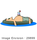 #29899 Clip Art Graphic Of A Man Sun Bathing On An Inner Tube In A Swimming Pool And Holding Wine While On Vacation