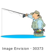 #30373 Clip Art Graphic Of A Man Wading In Water And Holding A Fish And