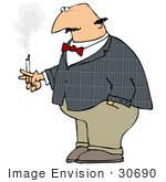 #30690 Clip Art Graphic Of A Fat Bald Caucasian Man Smoking A Cigarette On His Smoke Break