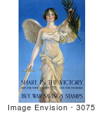 #3075 Stock Photography Of A Vintage World War I War Savings Stamps Poster Of A Winged Woman Holding A Sword And Palm Branch