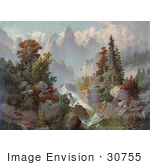 #30755 Stock Illustration Of A Beautiful River Cascading Through Autumn Trees In The Rocky Mountains