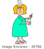 #30780 Clip Art Graphic Of A Blond White Female Nurse Holding Out A Pill And Glass Of Water For A Hospital Patient