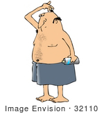 #32110 Clip Art Graphic Of A Caucasian Guy Sniffing His Armpits After Applying Spray Deodorant