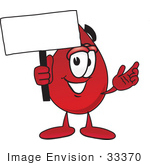 #33370 Clip Art Graphic Of A Transfusion Blood Droplet Mascot Cartoon Character Holding A Blank Sign