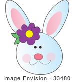 #33480 Clipart Of A Smiley Faced White Rabbit With A Purple Flower By Her Ear by Maria Bell