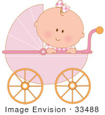 #33488 Clipart Of A Curious Baby Girl In A Pink Carriage Peeking Over The Side by Maria Bell
