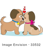 #33532 Clip Art Graphic of a Romantic Dog Couple In Puppy Love, Gazing Into Eachothers Eyes by Maria Bell