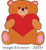 #33551 Clip Art Graphic Of A Valentines Day Teddy Bear Holding A Big Red Heart