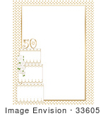 #33605 Clip Art Graphic Of A White And Gold 50th Anniversary Cake On A Stationery Border