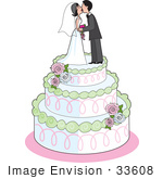 #33608 Clip Art Graphic Of A Bride And Groom Smooching On A Wedding Cake