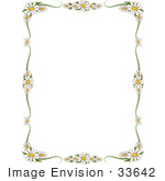 #33642 Clip Art Graphic Of A Stationery Border Of White Daisies And Green Scrolls Over White