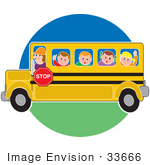 #33666 Clip Art Graphic of a Bus Driver Taking School Kids To School by Maria Bell