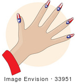 #33951 Clip Art Graphic of a Lady’s Hand With Stars And Stripes Of The American Flag Gel Acrylic Nails by Maria Bell