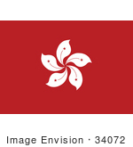 #34072 Clip Art Graphic Of The White Bauhinia Blakeana Flower On The Red Flag Of Hong Kong China