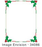 #34086 Clip Art Graphic Of A Red And Green Holly Christmas Stationery Border