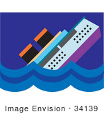 #34139 Clip Art Graphic Of A Cruise Ship Resembling Titanic Sinking In The Ocean