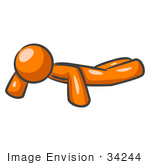 #34244 Clip Art Graphic Of An Orange Guy Character Doing A Set Of Pushups In A Fitness Gym