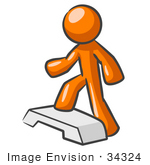 #34324 Clip Art Graphic Of An Orange Guy Character Stepping Up Onto A Fitness Platform