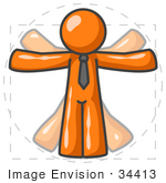 #34413 Clip Art Graphic Of An Orange Guy Character Doing Jumping Jacks Resembling The Vitruvian Man By Leonardo Da Vinci