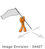 #34427 Clip Art Graphic Of An Orange Guy Character Holding A Flag Above A Target