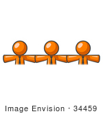 #34459 Clip Art Graphic Of Orange Guy Characters Linking Together And Holding Hands