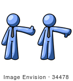 #34478 Clip Art Graphic Of A Blue Guy Character Giving The Thumbs Up And Thumbs Down