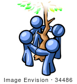 #34486 Clip Art Graphic Of Blue Guy Characters Holding Hands Around A Tree