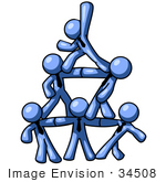 #34508 Clip Art Graphic Of Blue Guy Characters Forming A Pyramid