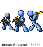 #34544 Clip Art Graphic Of Blue Guy Characters Playing Drums And Flutes In A Band