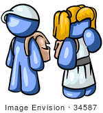 #34587 Clip Art Graphic Of Blue Boy And Girl Characters