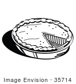 #35714 Clip Art Graphic Of A Black And White Pumpkin Or Apple Pie Missing A Slice