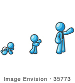 #35773 Clip Art Graphic Of A Sky Blue Guy Character Growing From A Baby To A Man