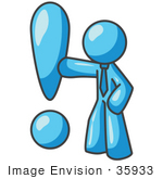 #35933 Clip Art Graphic Of A Sky Blue Guy Character With An Exclamation Point