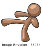#36034 Clip Art Graphic of a Brown Guy Character Kicking and Punching by Jester Arts
