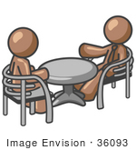 #36093 Clip Art Graphic of Brown Guy Characters Sitting at a Table by Jester Arts