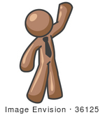 #36125 Clip Art Graphic of a Brown Guy Character Waving by Jester Arts