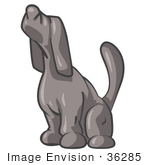 #36285 Clip Art Graphic Of A Grey Dog Sniffing Or Howling