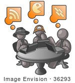 #36293 Clip Art Graphic of Grey Guy Characters on Laptops in an Internet Cafe by Jester Arts