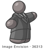 #36313 Clip Art Graphic Of A Fat Grey Guy Character Pointing