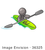 #36325 Clip Art Graphic Of A Grey Guy Character Kayaking